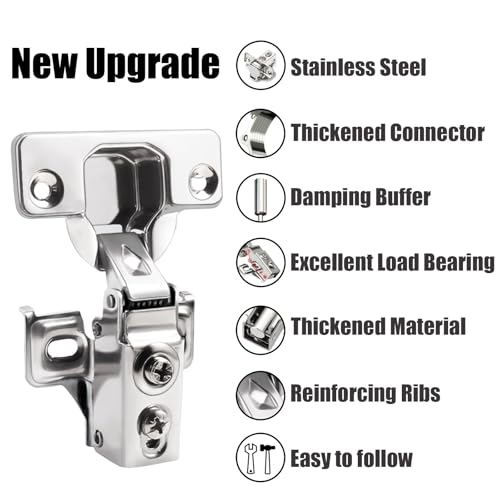 BESTEEL 4 Pack 1/2 inch Overlay Soft Close Cabinet Door Hinges for Kitchen Cabinet Hinge, 100 Degree Opening Angel, Stainless Concealed Kitchen Cabinets Hinge Self Closing with Mounting Screws &Manual - size: 4 PCS