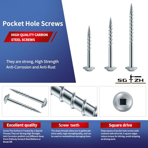 Pocket Hole Screws #8 x 1 Inch (427Pcs) 2lb. Carbon Steel, Zinc Plated, Washer Head, Coarse Thread, Square Drive,150MM Drive Bit Included - color: Zinc Plated, size: #8 x 1"