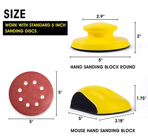 S SATC Sanding Blocks 5 Inch Hook and Loop Sanding Block 2 PCS Round and Mouse Hand Sanding Block for Wood Furniture Restoration Home Arts and Crafts - style: 2 PCS Sanding Block