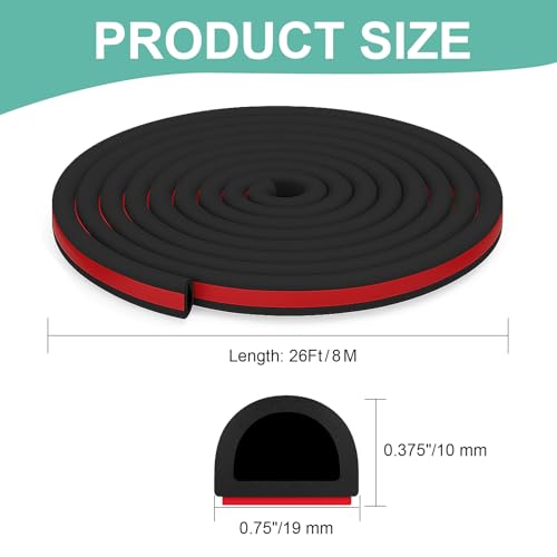 Weather Stripping Door Seal Strip 26FT – EPDM D-Shape Foam Rubber with Tape for Home Door, Window, Garage, RV, Truck, Boat, Marine Hatch – 0.75"x0.375" (Pack of 2) - size: 26FT (Pack of 2)