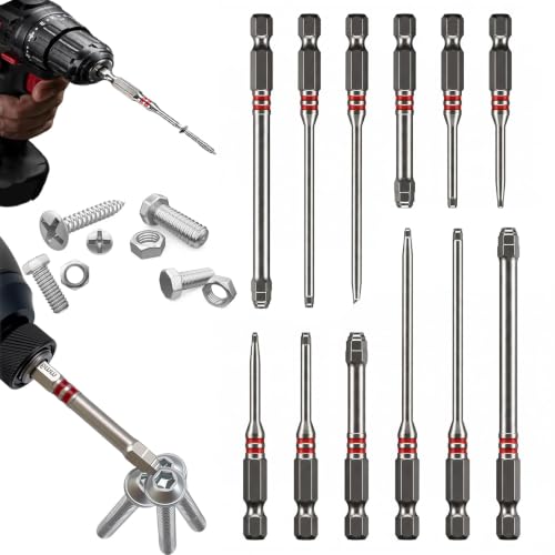 12 Piece Pagoda Shaped Drill Bit, Hex Bit Set, Magnetic Screwdriver Bits, Pagoda Design, Suitable for Hexagonal Sizes of 1.5-2mm, 2.5-3mm, 4-5-6mm, for Drills and Wrenches