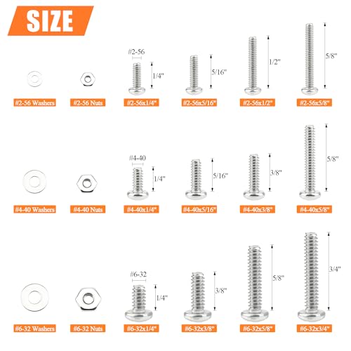 HELIFOUNER 560 Pieces #2-56#4-40#6-32 Phillips Pan Head Machine Screws Nuts Washers Assortment Kit, Coarse Thread, Fully Machine Threaded, 304 Stainless Steel - size: #2-56 / #4-40 / #6-32, style: Phillips Pan Head