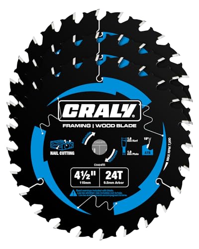 CRALY 4-1/2 Inch 24 Teeth Wood Cutting Framing Circular Saw Blade, 3/8 Inch Arbor, Carbide Tipped, Thin Kerf, Black Ice™, for Plywood, MDF, OSB, Laminated, 3-Pack(C0424FR-3) - size: 4-1/2 inch, 3/8 inch arbor, 24T*3