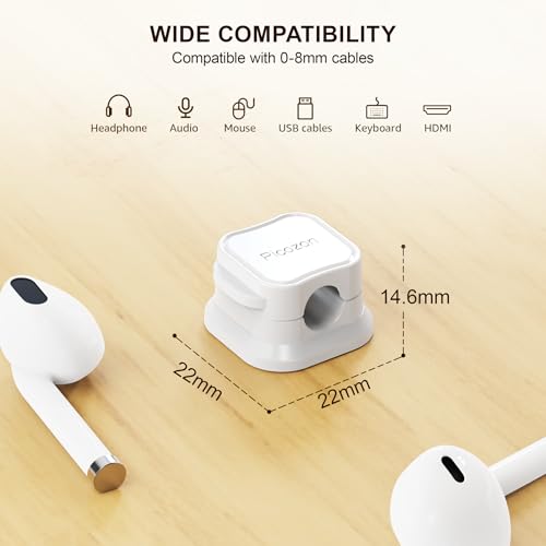 24 Pack Magnetic Cable Clip Organizer Cord Holder, Picozon Adhesive Cable Management, Wire Phone USB Charger Cable Holder, Keeper Organizer for Office Home Desktop Table - White - size: Pack of 24
