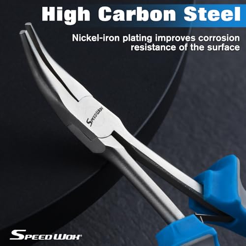 SPEEDWOX Long Reach Bent Nose Pliers 6 Inches 45 Degree Curved Mini Chain Nose Smooth Tapered Jaws Precision Fine Pliers for Hard to Reach Narrow Spaces High Leverage Reduce Efforts Non-slip Handle - style: Bent Nose Pliers