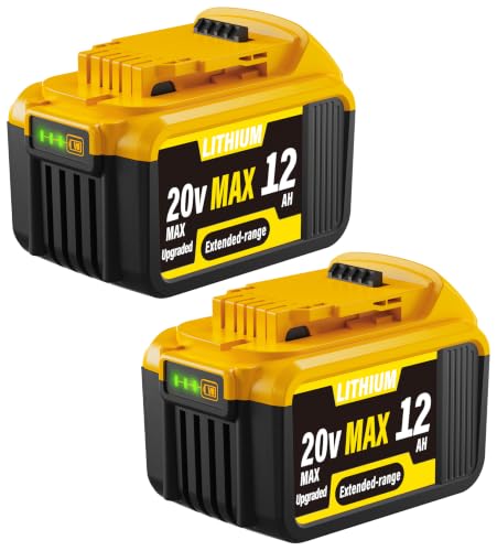 WWX 2 Pack 12000mAh Replacement Compatible for Dewalt 20V Max Battery with High - Capacity Battery Cordless Power Tools 20 Volt Battery DCB200, DCB201, DCB204, DCB205, DCB206, DCB207