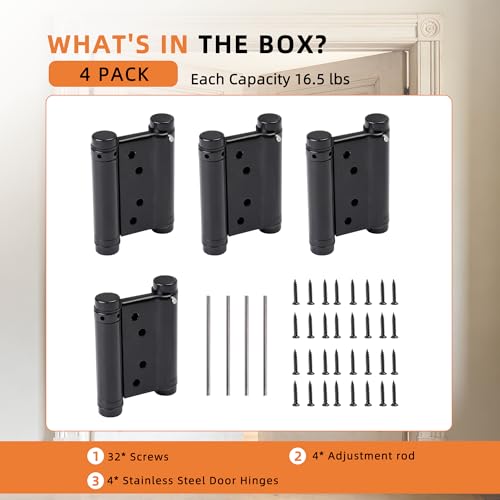3" Double Action Spring Hinges, Self Closing Door Hinges for Saloon Cafe Pub Swinging Doors, 201 Stainless Steel, Including Pins and Screws, 4-Pack