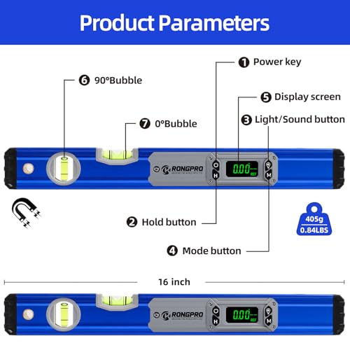 16Inch Digital Level with LCD Display - Aluminum Angle Finder 90°/180°Bubbles with Auto Ligth Up, Inclinometer with Magnetic & Audio Indicator for Woodwork & Home Drainage Leveling.