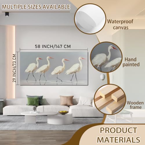 SSNEEKNDG White Heron Wall Art Bird Painting Animal Texture Artwork 29"x58" - size: 29"L x 58"W