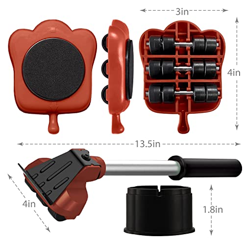 Heavy Duty Furniture Lifter with 4 Sliders for Easy and Safe Moving, Appliance Roller Suitable for Sofas, Couches and Refrigerators, Adjustable Height (Load Capacity: 660lbs Per Wheel) Brown - color: Brown