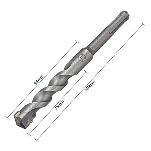 uxcell Masonry Drill Bit 16mm x 160mm Carbide Tipped Rotary Hammer Bit 9mm Round Shank for Impact Drill - size: 16mmx160mm