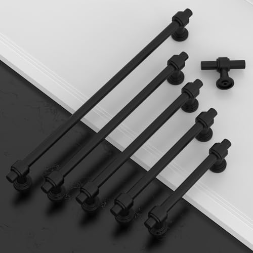 Amerdeco 10 Pack Matte Black Cabinet Pulls 3.75 Inch(96mm) Hole Center Drawer Pulls Cabinet Hardware Kitchen Cabinet Handles for Bathroom Dresser Pulls ZH0069 - color: Matte Black, size: 3.75" Hole Center