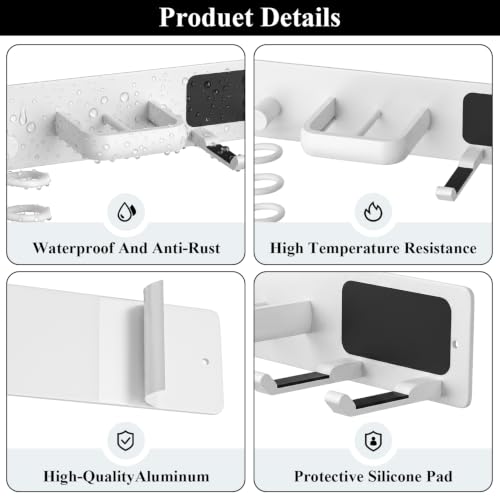 Tindbea Hair Dryer Holder Wall Mount Aluminum Alloy Hot Tools Organizer White - color: White