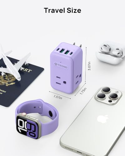 TROND Multi Plug Wall Outlet, 3 AC Outlet Extender with 360 Rotating Plug - color: Purple, size: 3 Prong-1 Pack