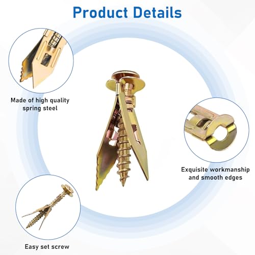 180 Pcs Self-Drilling Drywall Anchors with Screws Kit, Zinc Plated Steel, Easy Application No Drill or Holes in Wall, 90 Anchors and 90 Screws - size: 1size-90pcs