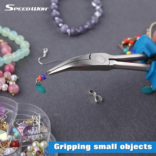 SPEEDWOX Long Reach Bent Nose Pliers 6 Inches 45 Degree Curved Mini Chain Nose Smooth Tapered Jaws Precision Fine Pliers for Hard to Reach Narrow Spaces High Leverage Reduce Efforts Non-slip Handle - style: Bent Nose Pliers