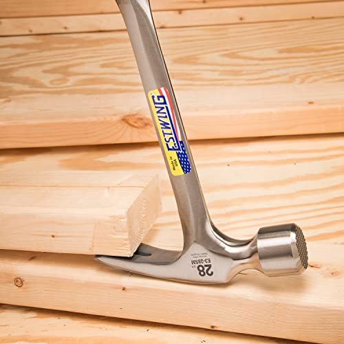 ESTWING Framing Hammer - 28 oz USA Made Long Handle Straight Rip Claw Hammer with Milled Face & Shock Reduction Grip - E3-28SM - size: 28 oz, style: Milled Face