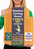 Extra Large Bamboo Cutting Board Set of 2 – Wood Cutting Boards for Kitchen with Glue-Free Surface™ & Juice Groove – Non-Toxic Wooden Chopping Boards, FSC-Certified, Durable Carving Boards - color: Glue-Free Surface - Round