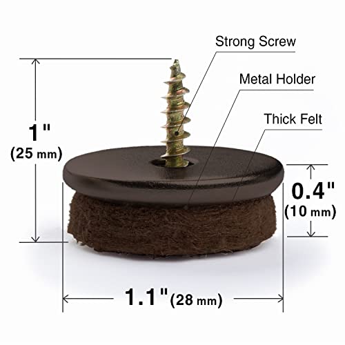 Screw-On Felt Furniture Pads X-Protector 24 PCS - 1.1” Premium Chair Glides - size: 1.1"