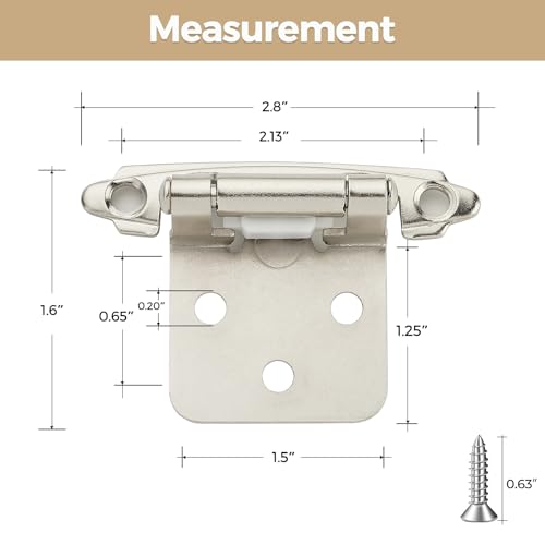 4 Pack 2 Pair Brushed Nickel Cabinet Hinges, 1/2" Overlay Kitchen Hinges - color: Satin Nickel, size: 1/2" Overlay