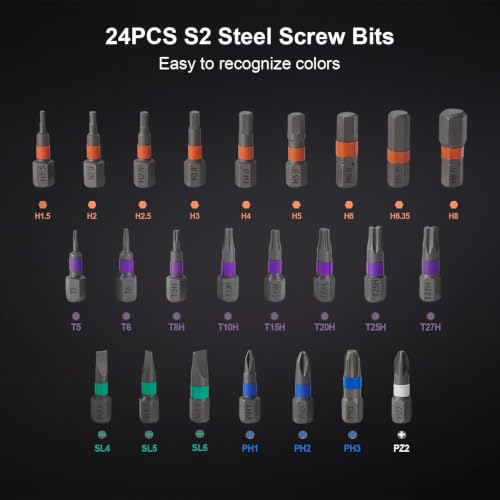 24 in 1 Magnetic Ratchet Screwdriver Set With T-Handle, Grey - color: Grey, size: 24 In 1