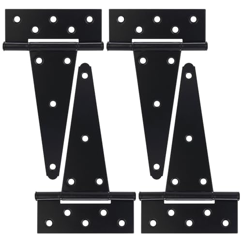8 Inch T-Strap Gate Hinges, Shed Barn Door Hinges Heavy Duty, Black Tee Hinges for Wooden Fences, Yard Gate, Wrought Hardware Iron Rustproof (4 Pack/Set) - size: 8 Inch