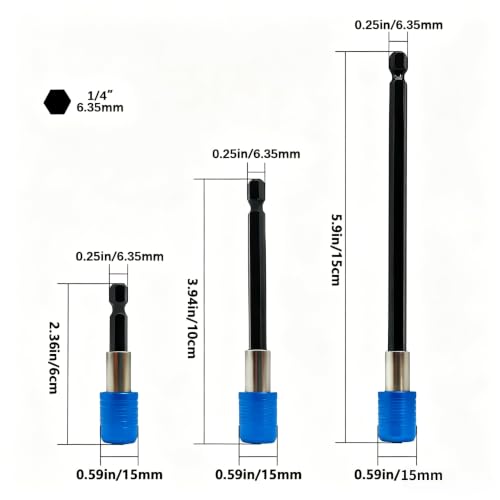 3-Piece Magnetic Bit Holder Extension Set, Quick Release Universal Impact Drill Adapter for Home DIY Projects（Blue） - color: Blue