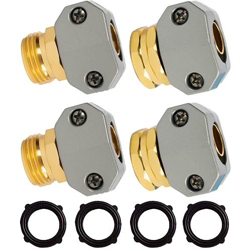 Hourleey Garden Hose Repair Kit, 2 Sets Aluminum Alloy Garden Hose End Mender, Male and Female Water Hose Repair Fittings, Fit 5/8" and 3/4" Connector, with 4 Extra Hose Washers - size: 2 Set