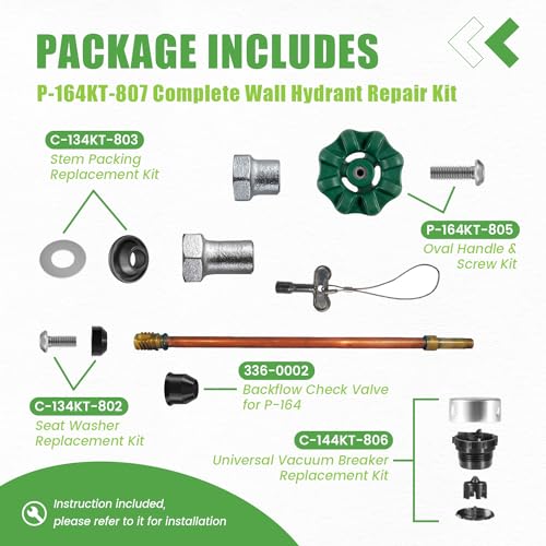 P-164KT-807 Rebuild Kit, Replace for P-164KT-807 P-164 Overhaul Kit, Include P-164KT-805 Soft-Grip Handle Kit, Fit for P-164 Original or Diamond Series Wall Hydrant - style: P-164KT-807
