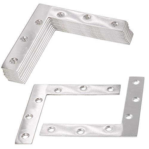 4 Pack Stainless Steel L Shape Flat Corner Bracket Plate - Repair Mending for Wood, Metal Fixing, Joining Support Brace for Shelves, Furniture and Cabinet (120x120mm) - size: 120 x 120 mm