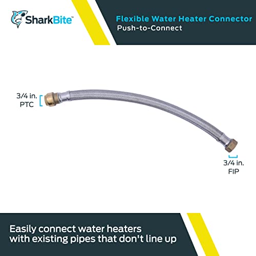 SharkBite 3/4 Inch x 3/4 Inch FIP x 18 Inch Stainless Steel Braided Flexible Water Heater Connector, Push To Connect Brass Plumbing Fitting, PEX Pipe, Copper, CPVC, PE-RT, HDPE, U3088FLEX18LF - size: 18 in, style: SharkBite