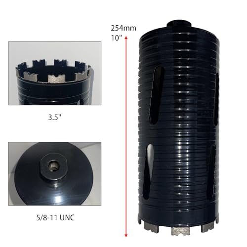 Core Drill Bits 3 1/2 inch Diameter 10in/254mm Drilling Depth Concrete Laser-Welded for Concrete with Rebar Brick Block Masonry Two 5/8-11" Thread Adapters - size: 3 1/2 inch | 89mm