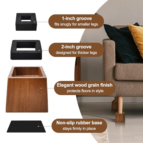 Wooden Bed Risers 4 Inch Heavy Duty, Support 2500 lbs, Retro Brown - color: Retro Brown, size: 4"H(Inner 3"H)