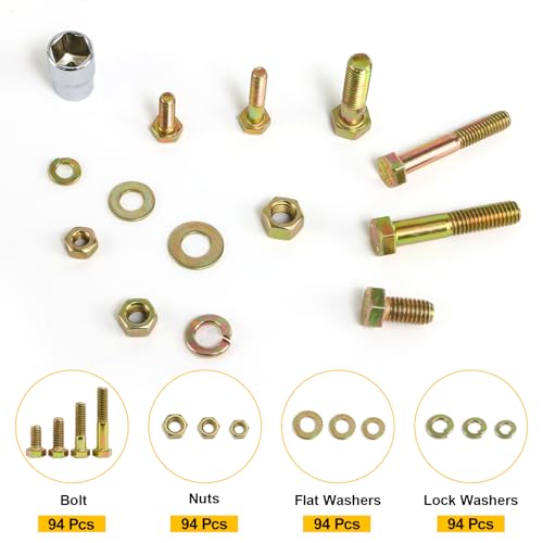 FMhotu 376Pcs Nuts and Bolts Assortment Kit, 12 Sizes Includes 1/4-20 5/16-18 3/8-16, SAE Grade 8 Alloy Steel Hex Cap Screws Nuts Washers with Wrenches Assortment Kit THLSTZ376pcs - size: 376pcs 1/4-20 5/16-18 3/8-16