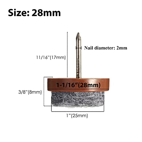 40pcs Round Heavy Duty Nail-on Felt Pad for Furniture Chair Table Leg Feet Floor Protectors Slide Smoothly (Brown, Pad Diameter 28mm) - color: Brown 28mm(40 Pcs)