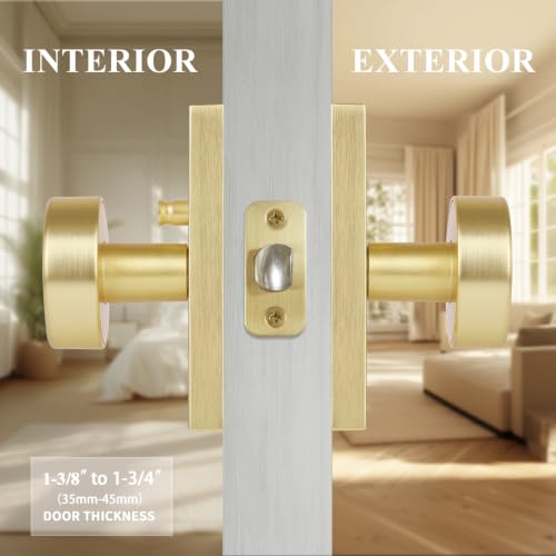 Brushed Gold Door Knobs Brass Privacy Door Knobs Interior with Lock - color: Brushed Gold