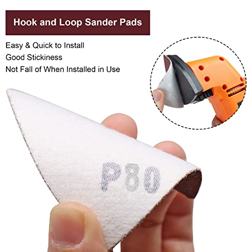 120 Pcs Triangle Sanding Pads, 80 Grits Detail Sander Sandpaper Hook and Loop Sanding Sheet,3-1/8"(80mm) Triangular Sandpaper for 3-1/8" Oscillating Multi Tool, No Holes - size: 80 Grit, style: No Hole