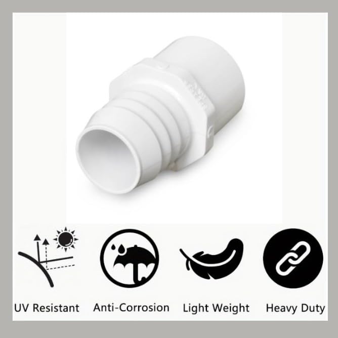 1-1/2" PVC Pipe Fitting – Schedule 40 Adapter, Barbed x Spigot – White PVC Connector for Flexible Tubing to Pipe Transitions - size: 1.5 Inch