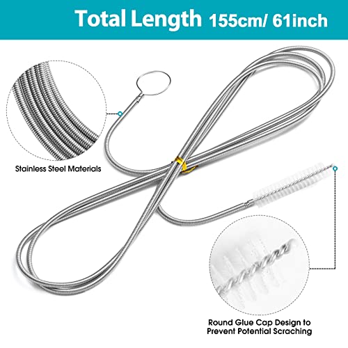RayTour Extra-Thick Drain Brush with Stronger Spring 61-Inch Stainless Steel and Nylon Pipe Cleaner for Flexible, Curved & Slim Holes, Stronger Spring Version - style: One Head with Stronger Spring