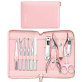 FAMILIFE Stainless Steel Manicure Set 11-in-1 Professional Nail Clipper Kit | Portable Leather Travel Case, Pedicure & Grooming Tools for Fingernails & Toenails, Luxury Gifts Set for Men & Women, Pink - color: Pink