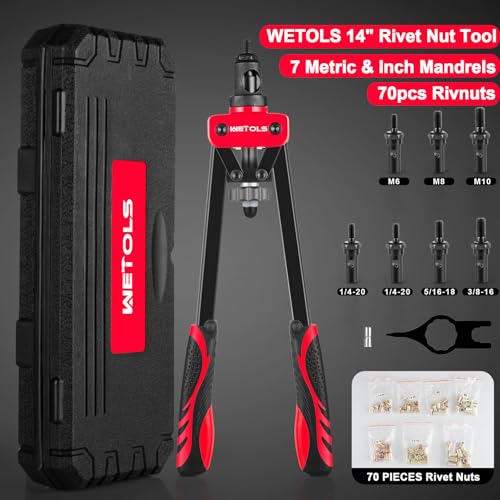 WETOLS Rivet Nut Tool Kit, 14'' Rivnut Tool with 7 Metric and SAE Mandrels - size: 14" rivet nut tool with 7 mandrels