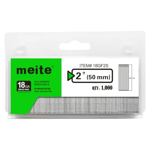 meite 18 Gauge Brad Nails, 2 Inch 18GA Brad Nails Galvanized Small Finishing Nail Gun Nails for Pneumatic, Electric Brad Nailer Gun (1,000 Counts) - size: 2"