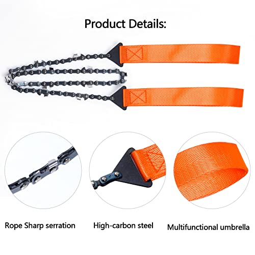 Sucrain Pocket Chainsaw with Paracord Handle, Folding Chain Hand Saw, Emergency Outdoor Survival Gear for Camping, Hunting, Hiking, Cutting Wood & Tree (Orange, 11 Teeth, 24'' Long) - style: Orange, 11 Teeth, 24'' Long