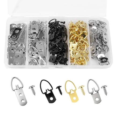 180 PCS D-Ring Picture Hangers Kit, 60 Single Hole & 20 Double Hole Hangers with 100 Screws, 40 lb Load Heavy Duty Picture Hanging Hardware for Picture Frame Mirrors Canvas - size: Multi-Color