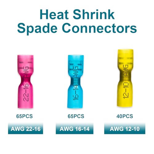 170 PCS Spade Connectors Kit, Heat Shrink Spade Terminal 22-10 AWG - size: 22-10AWG, style: Spade Female
