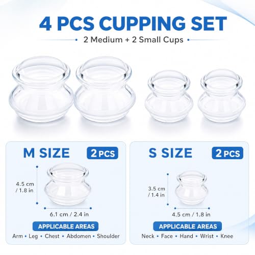 ELERA Silicone Cupping Set for Face & Body, 4 Pcs Facial Cupping Therapy Kit, Lymphatic Drainage Tool & Fascia Massage Cups for Neck, Shoulder & Muscle Pain Relief (2 Medium, 2 Small) - style: 4 Cups (M S size)