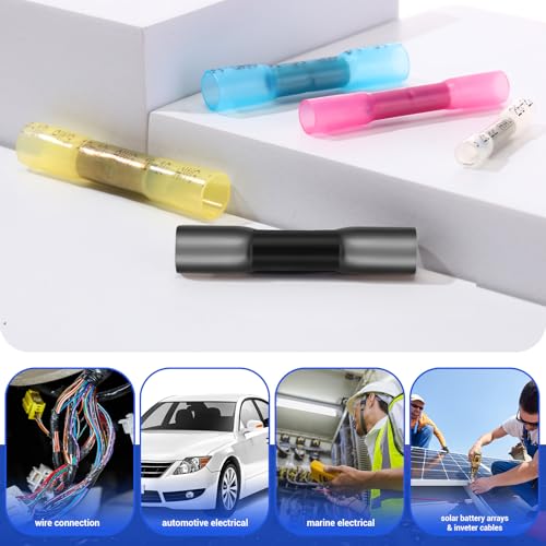 Relaxweex 680 Pcs Heat Shrink Butt Connectors Kit Marine Grade Waterproof Insulated Electrical Crimp Wire Connectors Kit Tinned Red Copper Waterproof Butt Splice Connectors for Automotive, Boat, Truck