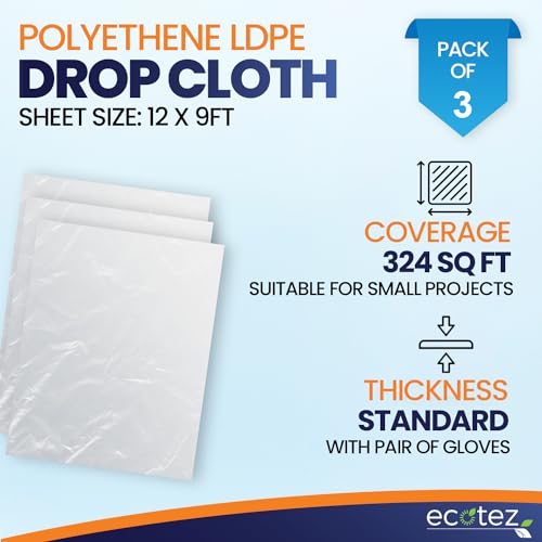 3 Pack 12 x 9 ft Extra Large Plastic Drop Cloth for Painting - size: 3 Pack-Standard