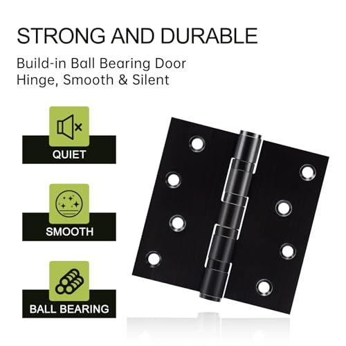 3 Pack Black Door Hinges 4 x 4 Inches, Heavy Duty Stainless Steel Ball Bearing Hinges with Screws, Square Corner, Smooth and Quiet - size: 4x4inch - 3 Pack