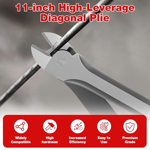 11 inch Diagonal Cutting Pliers - Chromium Vanadium Steel Heavy Duty Side Pliers, High Leverage Wire Cutter for Wires, Cables, Steel Wires and Zippers
